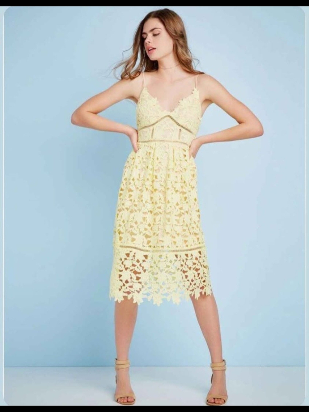 NEW Guess 8 Yellow Lace Midi Dress